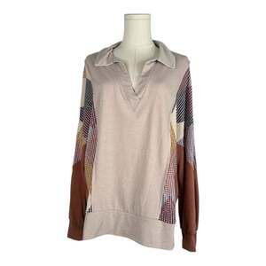 Haptics Colorblock Houndstooth Knit Pullover Sweater, V-Neck Collar, Size L